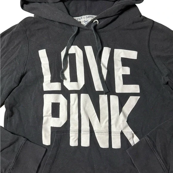Victoria’s Secret PINK Love Pink Black Hoodie Sweatshirt Women’s Medium - Picture 3 of 5